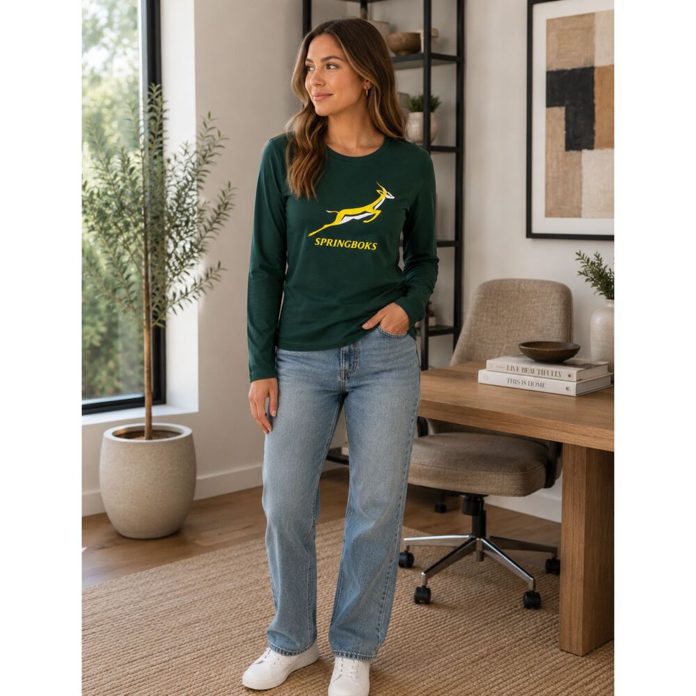 Springboks Long Sleeve Rugby Green T-Shirt Unisex Small